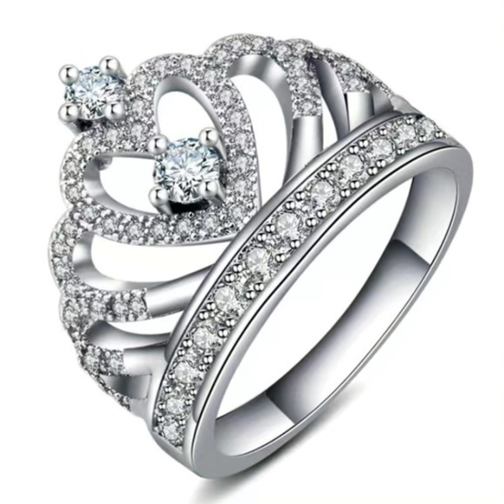 Silver‎ plated crown ring for engagement proposal